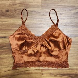 NWOT Shein Copper Silk Lace Cropped Tank Top Size Small